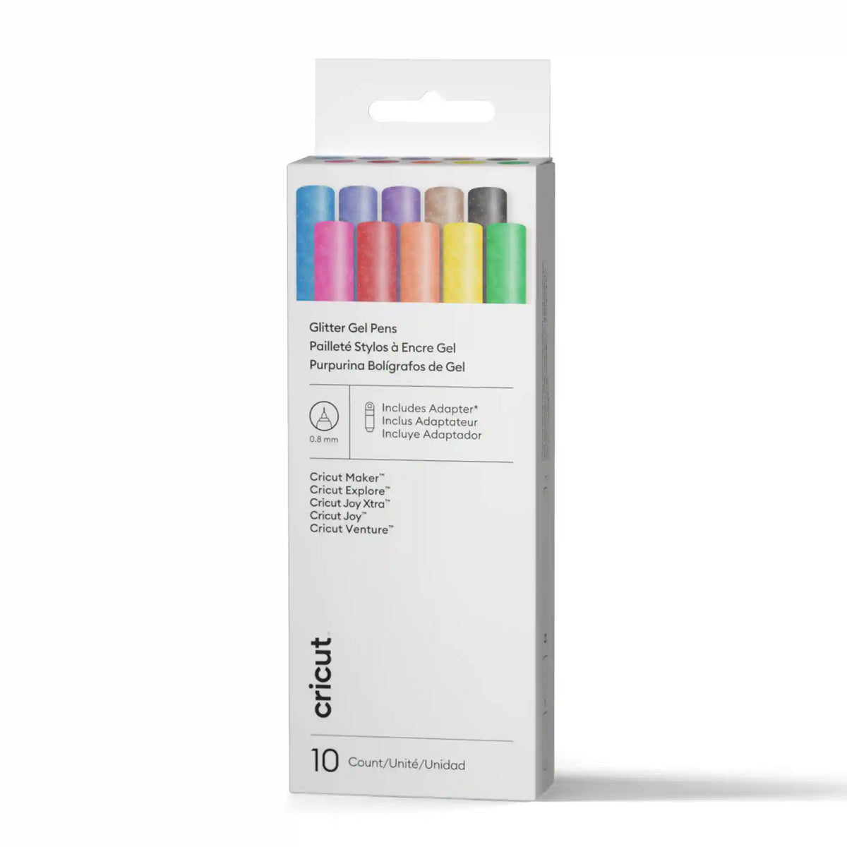 Cricut® Glitter Gel Pens 0.8 mm, Rainbow Sampler (10 ct) + Adapter