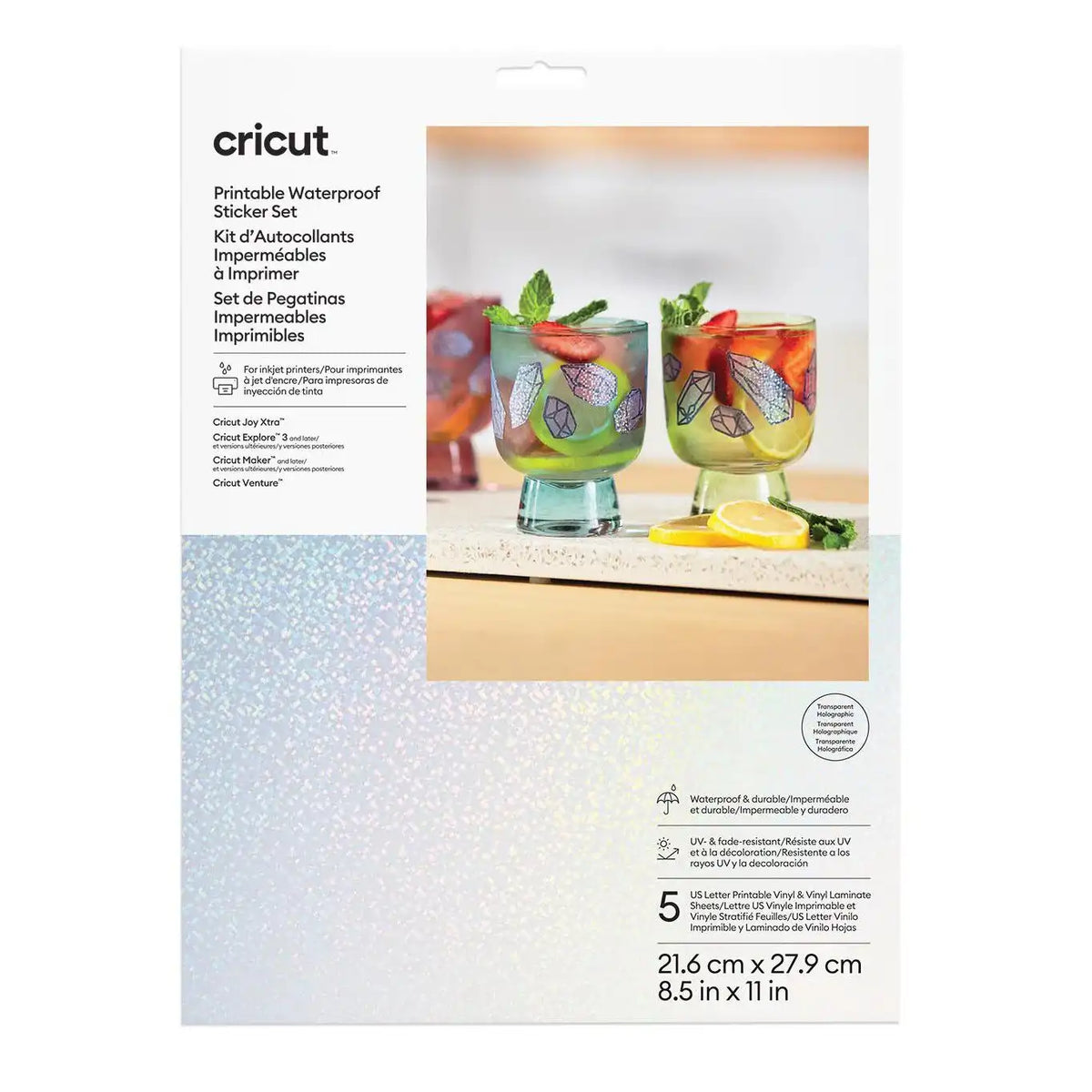 Printable Waterproof Holographic Sticker Set - US Letter (5 ct)